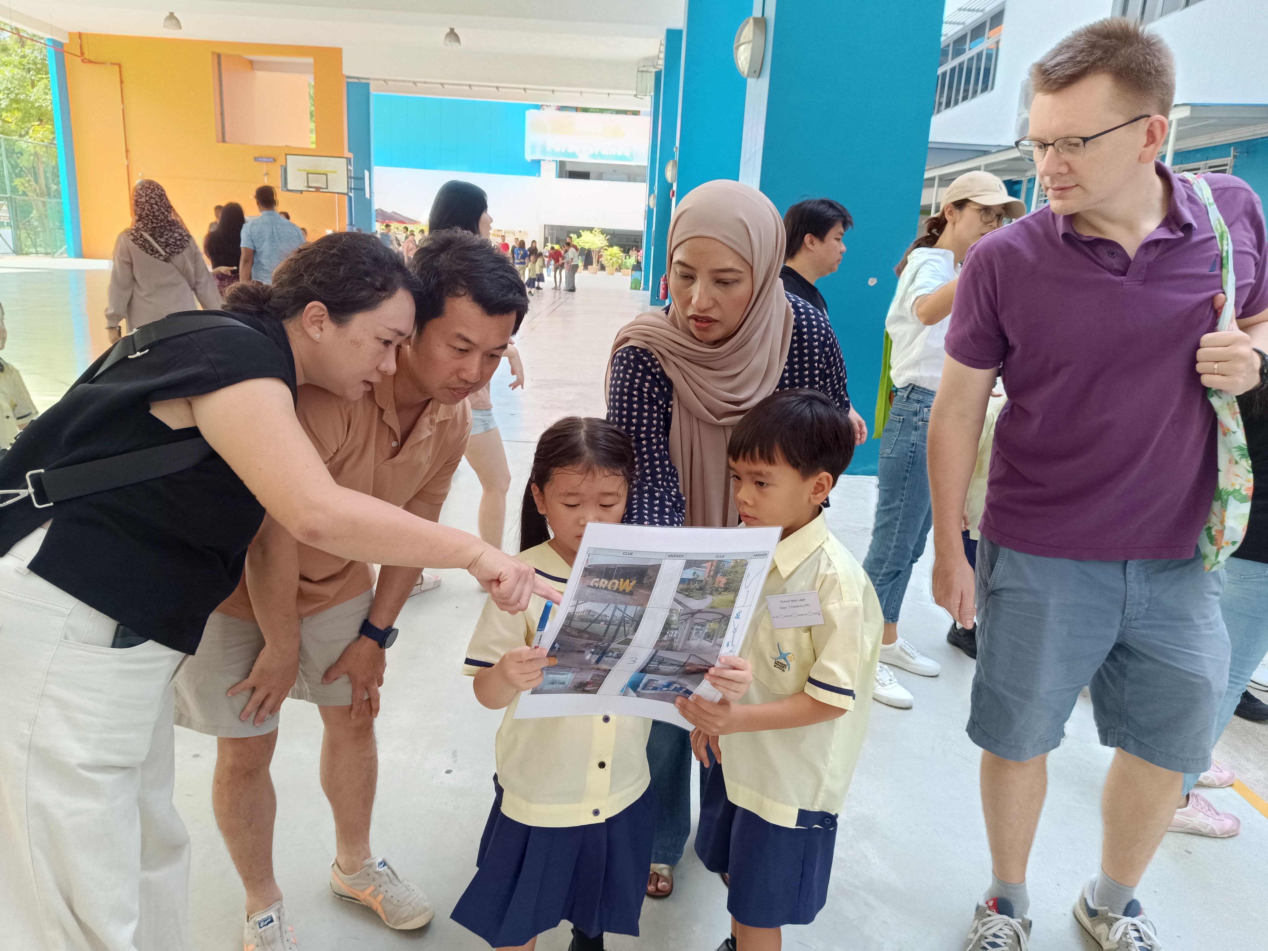 Students and parents figure out a fun challenge together
